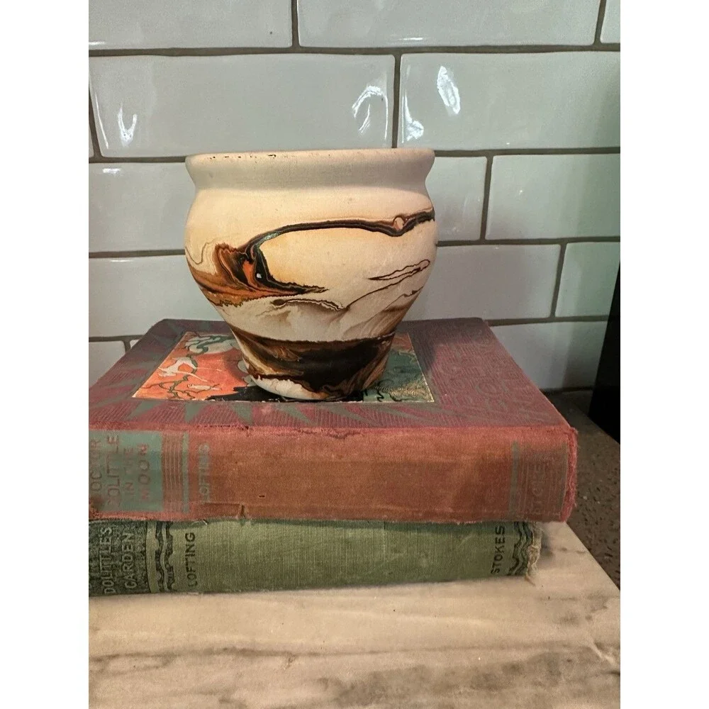 Nemadji Pottery Red Swirl Vase 12”Tall Multi Color Brown Swirls Western Decor